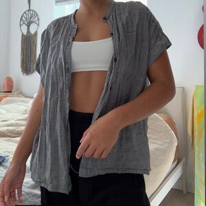 Gray Button-Up Women's Top